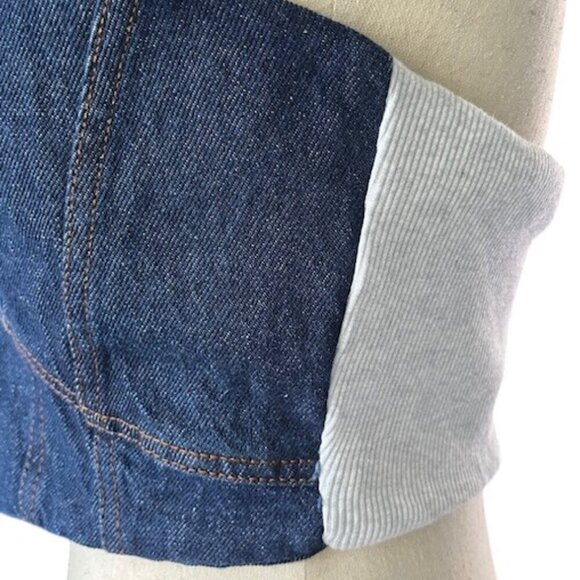 Zara Dark Wash Denim Cropped Mixed Media Halter Corset Top Hook Eye Closure Lrg - Picture 7 of 16